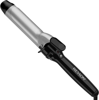 Revlon Perfect Heat Triple Ceramic Curling Iron front view displaying the one and one half inch barrel and clamp design.