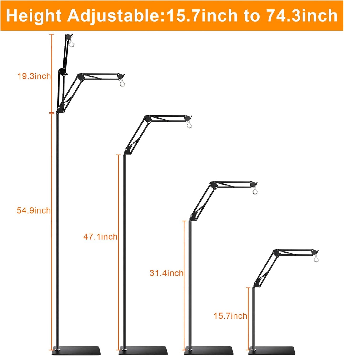 Close-up of the adjustable swing arm on the DXOVEEN reptile heat lamp stand showing its multi-angle folding mechanism.