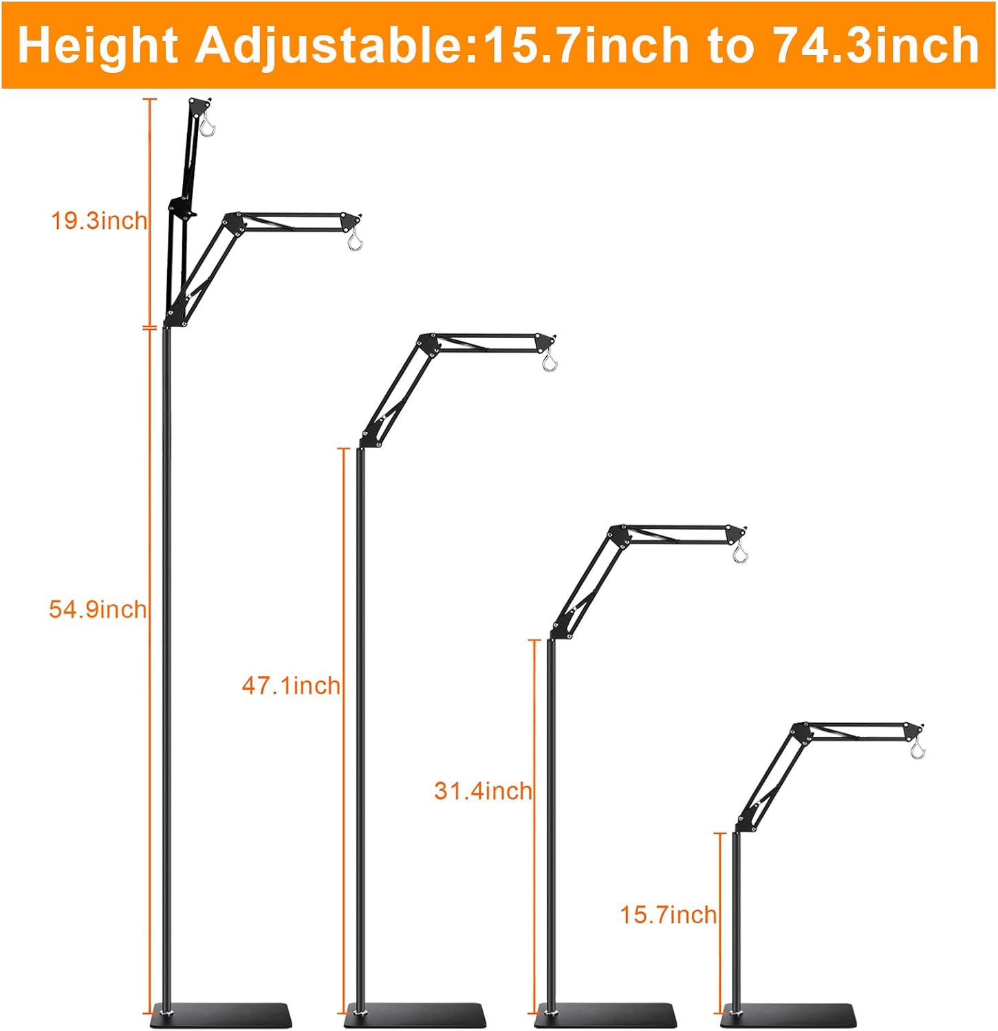 Close-up of the adjustable swing arm on the DXOVEEN reptile heat lamp stand showing its multi-angle folding mechanism.