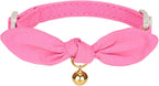Breakaway Cat Collar with Bow Tie and Bell Adjustable Soft Corduroy Pink Kitten Collars for Girl Cats - Image 8
