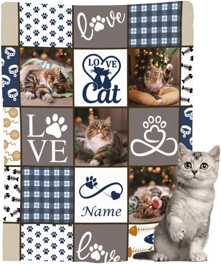 Personalized Pet Name Blanket Custom Catss Blanket,Cats Gift for Cats Lovers Mom Dad Cute Cat Paw Prints Soft Flannel Throw Blanket XS 40"X30" Pets - Image 14