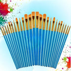 Nicpro professional artist paint brush set front view showing 26 blue wooden handles and gold ferrules