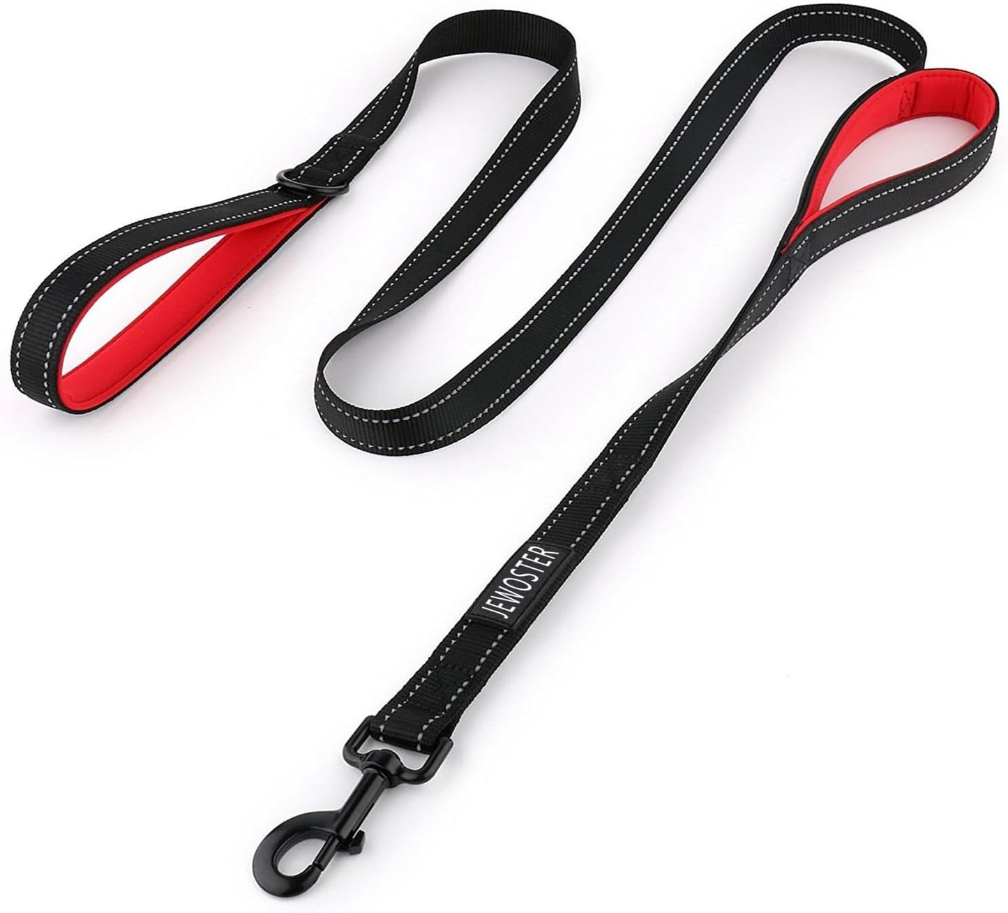 Jewoster dual handle dog leash neatly packed inside its reusable frosted zipper storage bag.