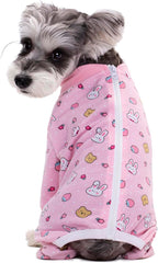 Miaododo pink bunny and strawberry print dog pajamas post-operative care