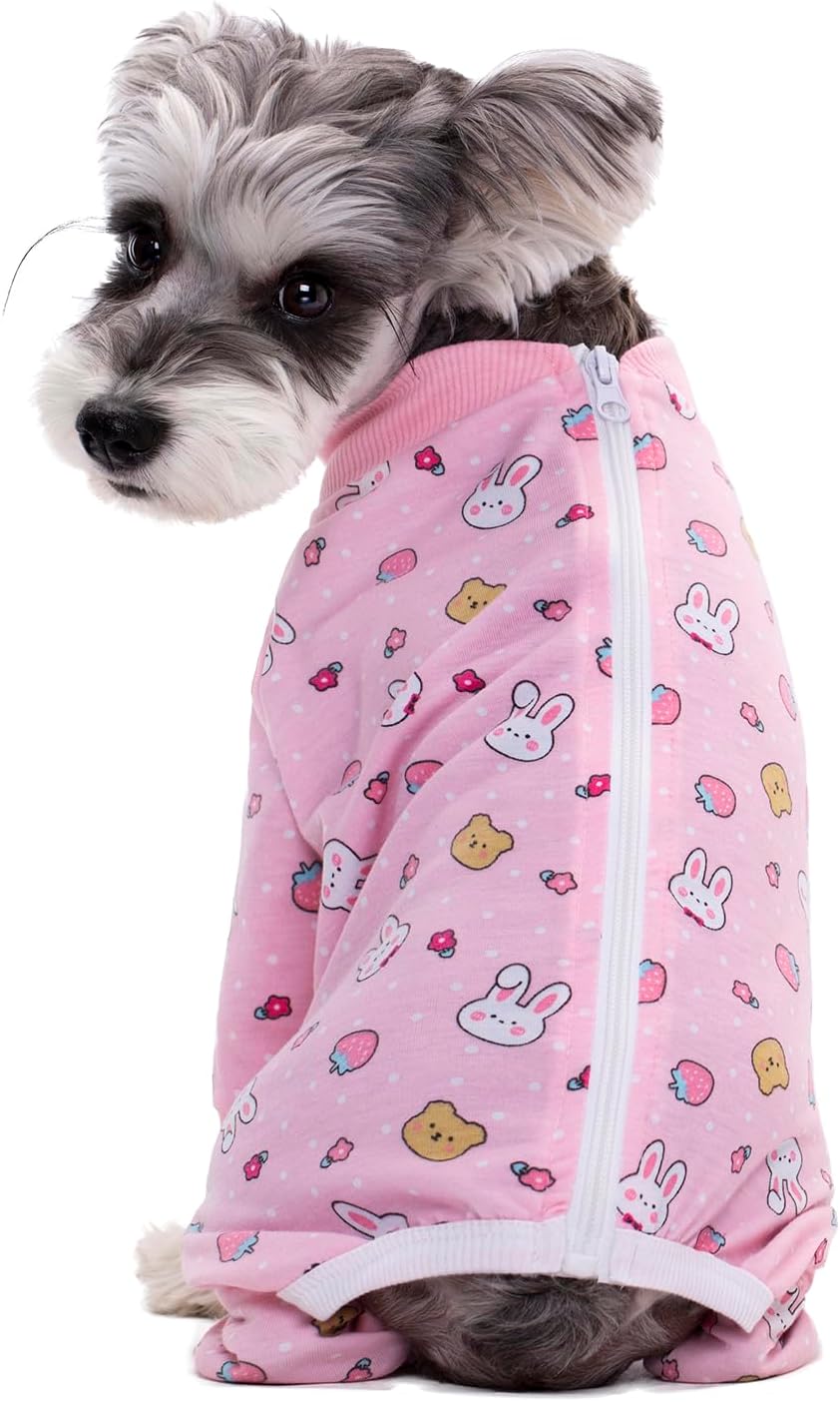 Miaododo pink bunny and strawberry print dog pajamas post-operative care