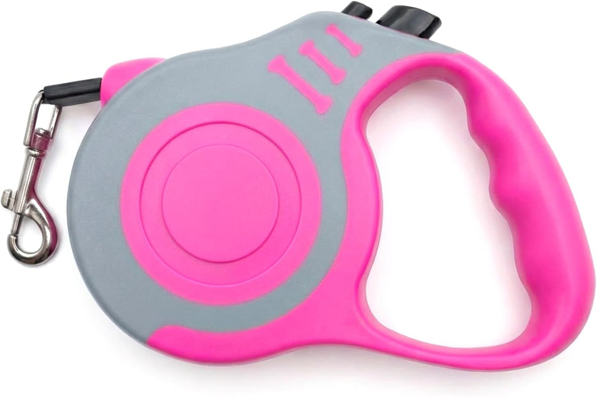 Petimp retractable dog leash in gray and pink front view
