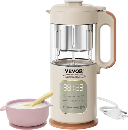 VEVOR Baby Food Maker front view showing beige housing and digital control panel