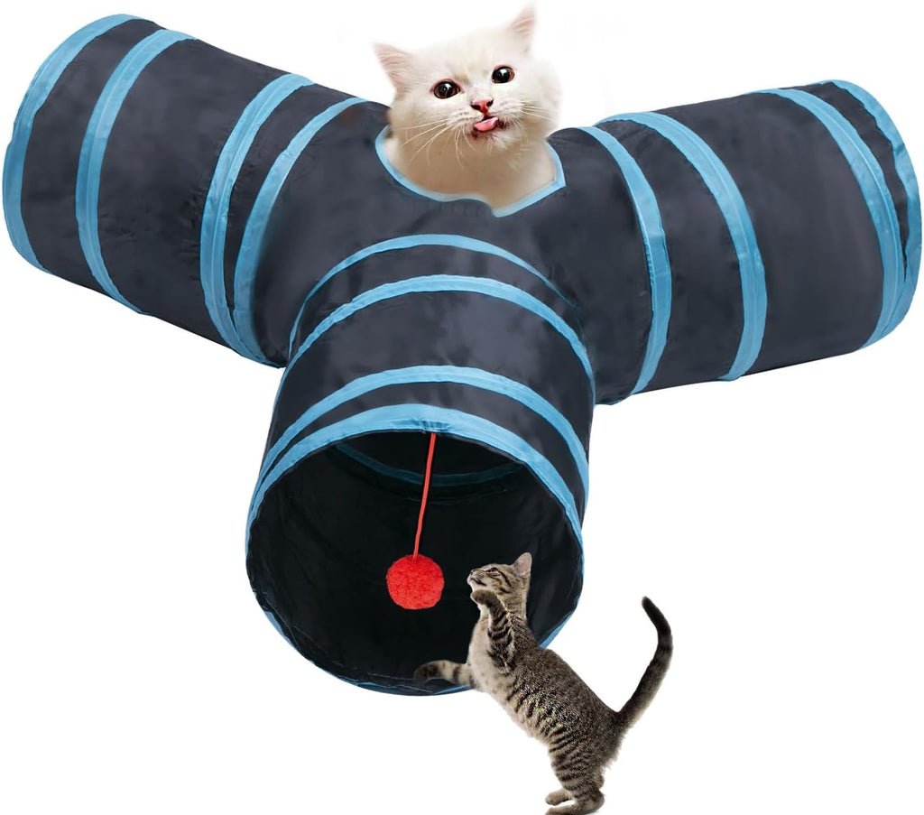 Cat Tunnel Tube Toys, Tunnels for Indoor Cats, 3 Way Colorful White Gray Collapsible Interactive Toy with Balls for Rabbits, Kittens, Ferrets, Puppy - Image 9