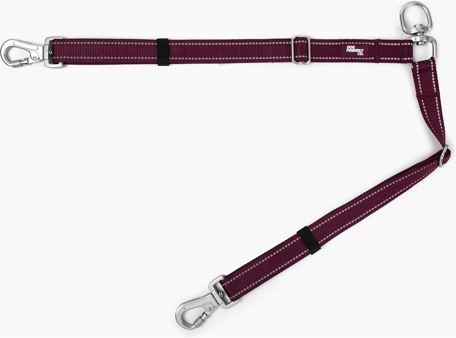 Reflective webbing detail on grey camouflage double dog walking attachment.
