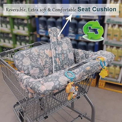 Reversible cotton and mesh infant high chair cushion close up view