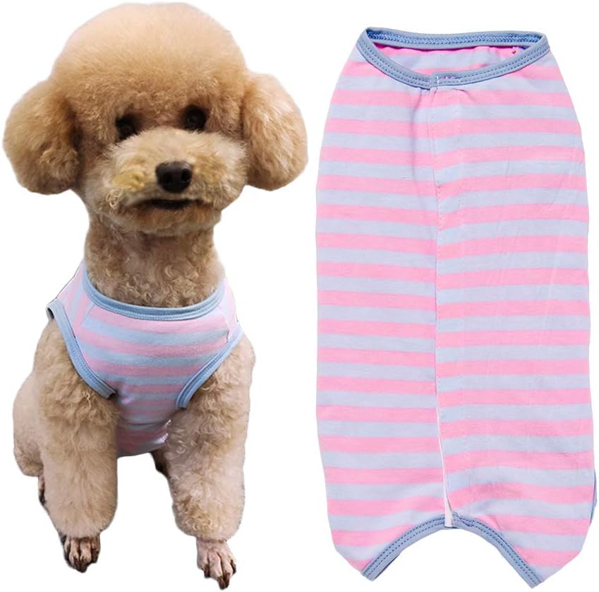 Dog's Recovery Suit Post Surgery Shirt for Puppy, Wound Protective Clothes for Little Animals(Pink White Stripe-xs) - Image 10