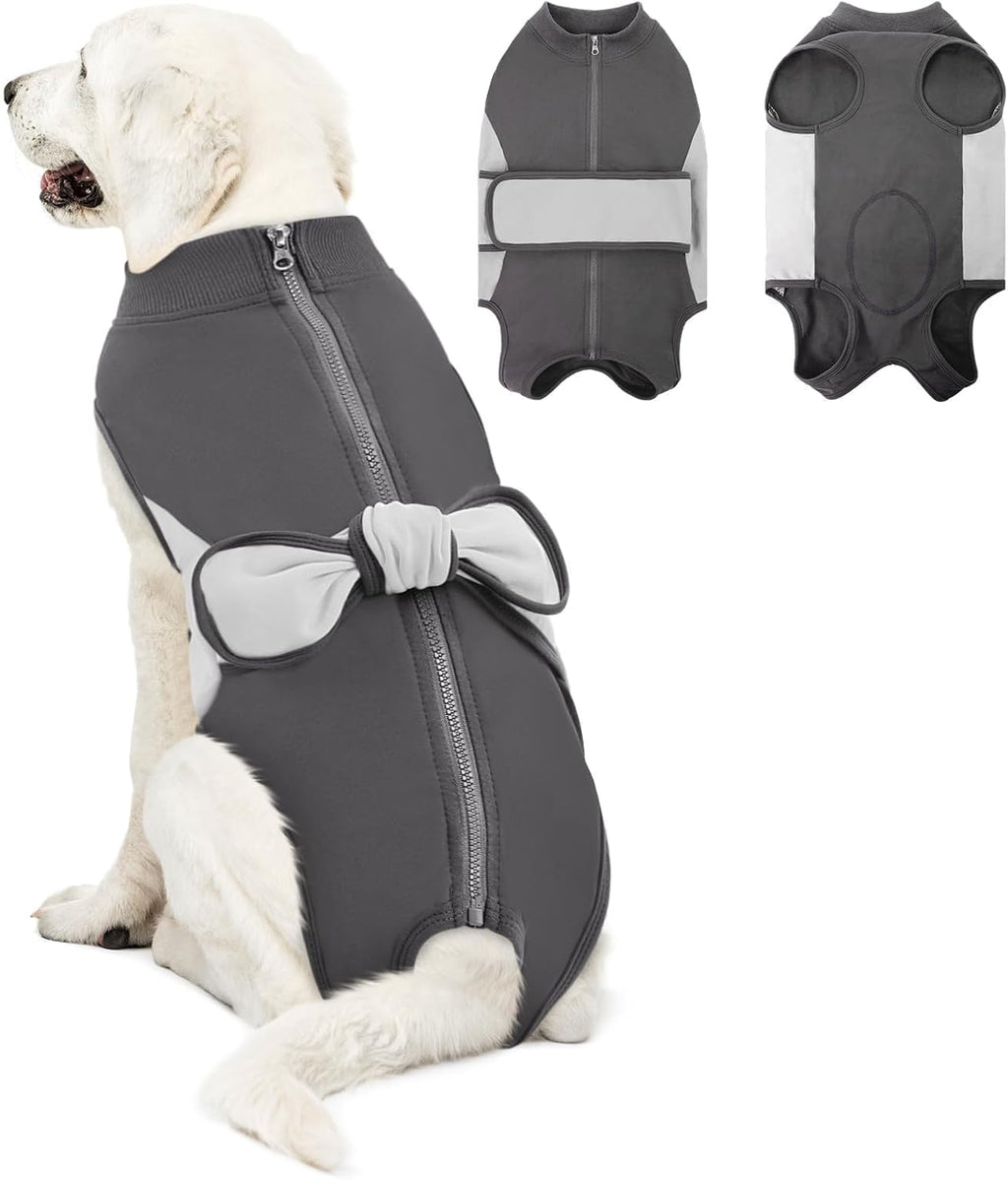 SAWMONG Dog Recovery Suit Male, Cotton Zipper Recovery Suit for Dogs, Dog Onesie for Surgery Female Neuter Bodysuit Prevent Licking Wounds Male, Substitute E-Collar & Cone(Gray, Small) - Image 11
