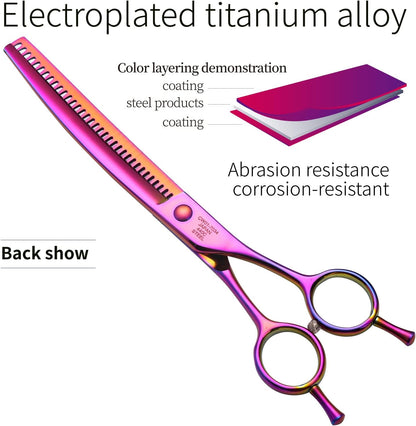Fenice Peak pet grooming scissors showing the curved blade design.