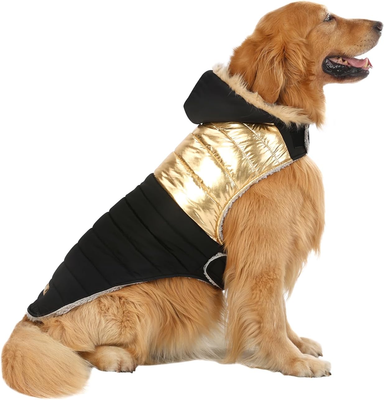 HDE Dog Puffer Jacket Fleece Lined Warm Dog Parka Winter Coat with Harness Hole Navy Retro Stripe - XXL - Image 10