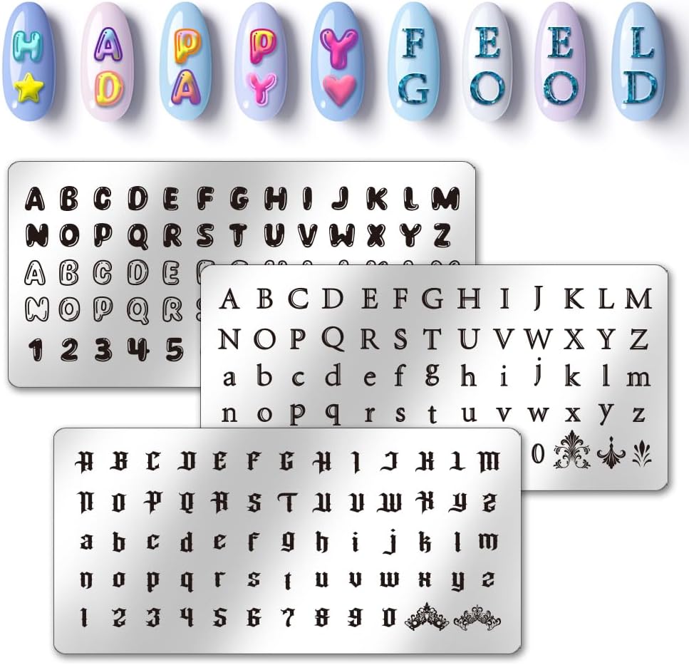 PH PandaHall 3pcs Letter Number Nail Stamping Plates front view