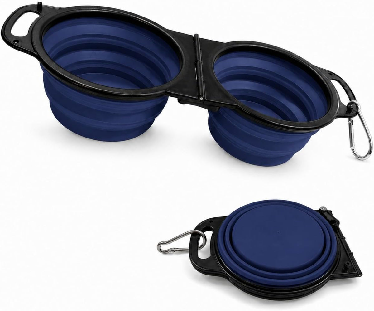 Collapsible Dog Bowls for Travel, Portable Pet Food and Water Bowl, Blue | 13.5 oz each, folds flat, carabiner clip, walking, hiking, camping, for small and medium pets - Image 12