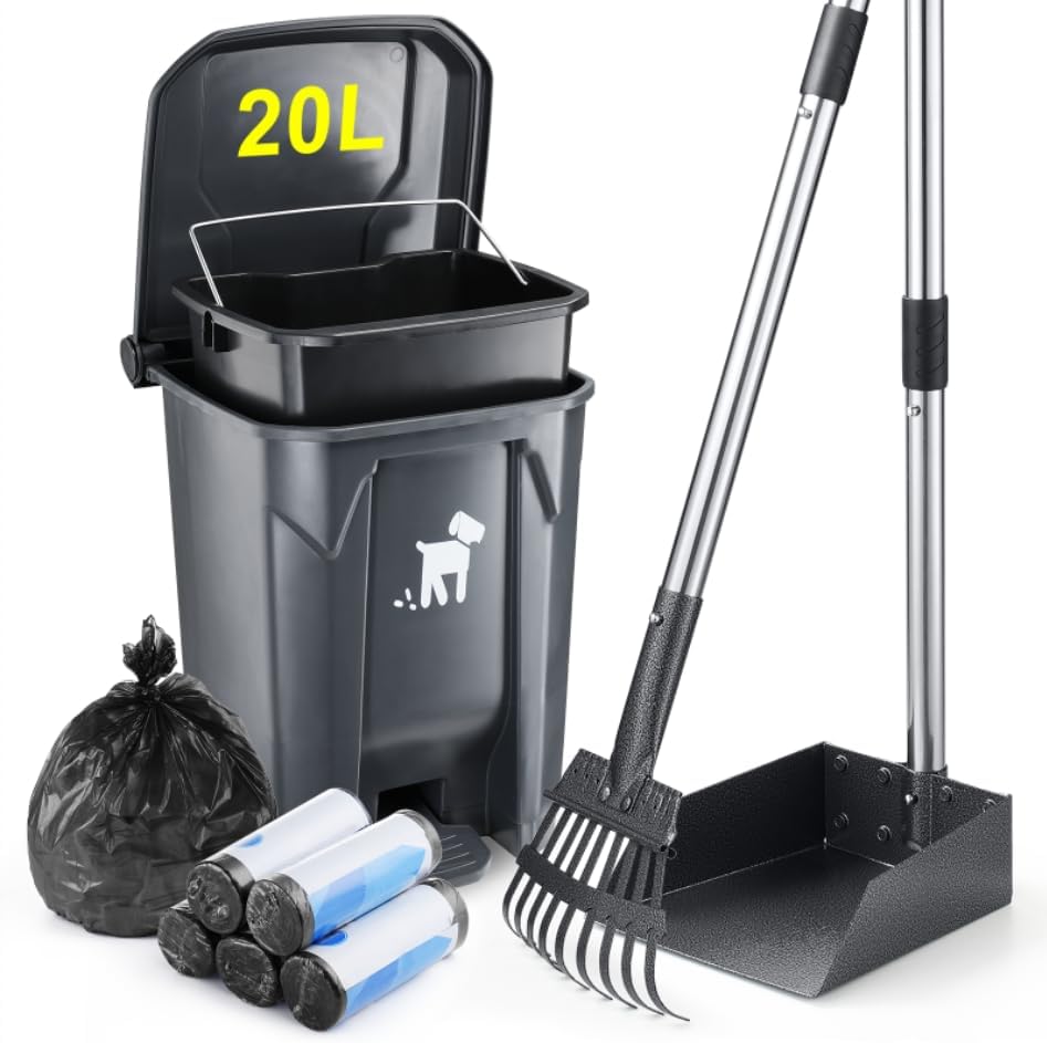 Biubiucat dog pooper scooper and trash can set front view for premium pet waste management