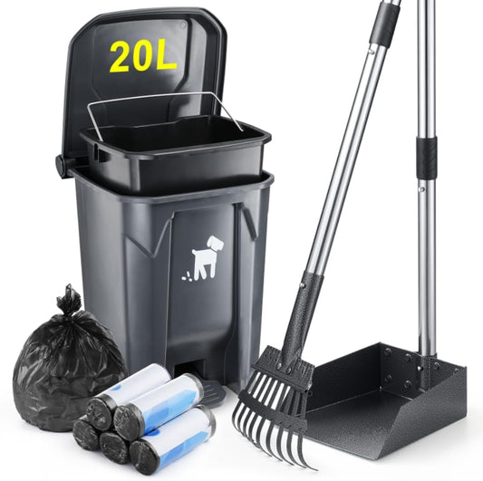 Biubiucat dog pooper scooper and trash can set front view for premium pet waste management