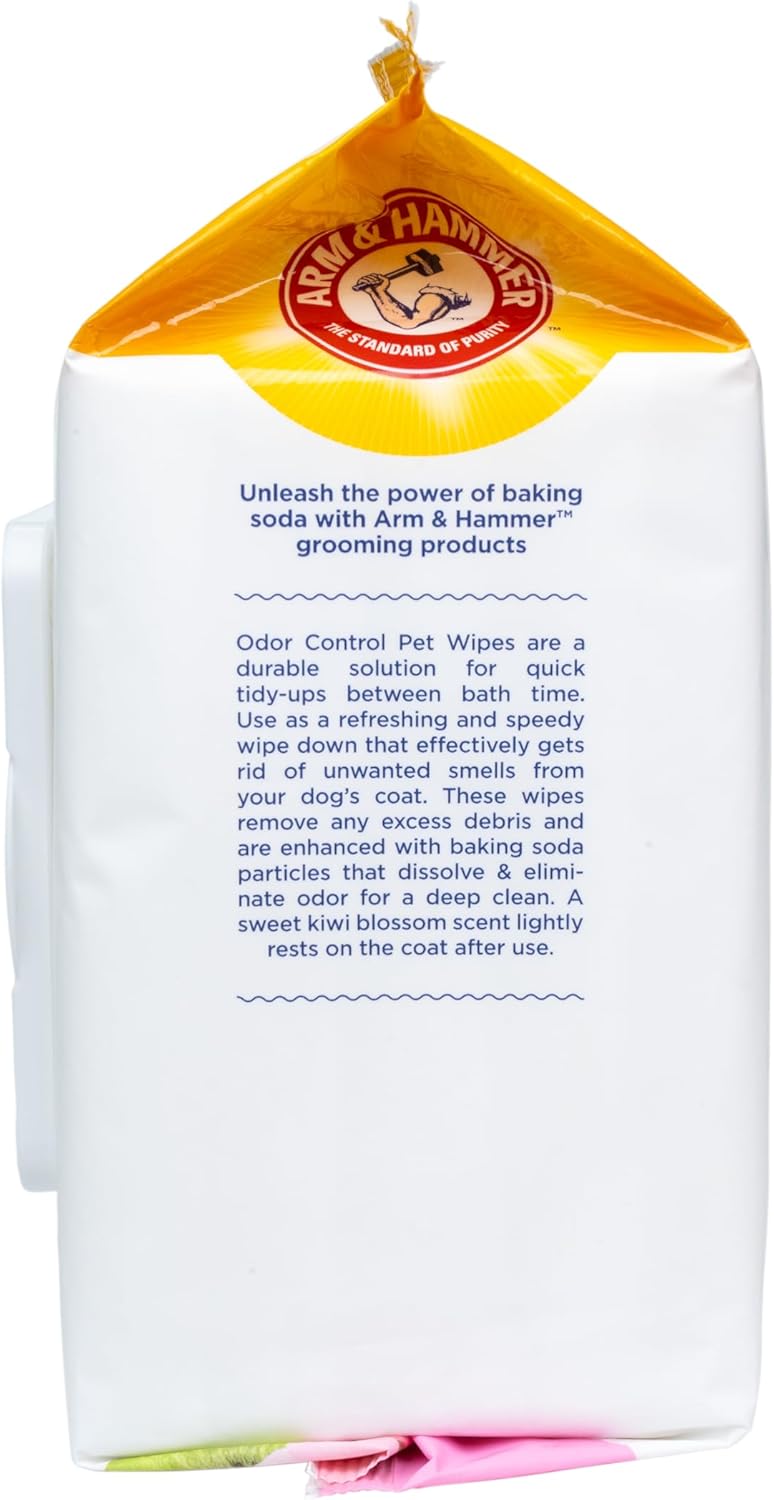 Kiwi blossom scented dog wipes container detailing ingredients and usage instructions