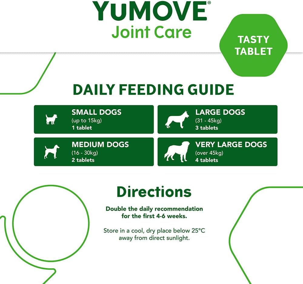 YuMOVE senior dog tablets daily feeding instructions guide