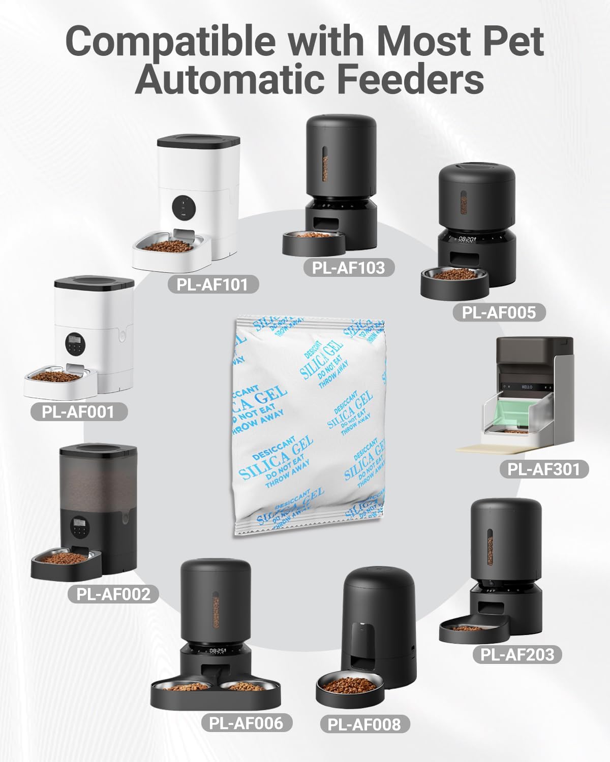 Sixteen pack of replacement desiccant bags for automatic feeders