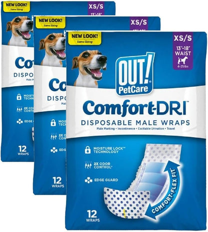 Out! PetCare Disposable Dog Diapers Male, Puppy Belly Band, Potty Training, Doggie Diapers, Belly Bands for Male Dogs, Puppy Training, Incontinence, (XS/S, 32ct) - Image 9