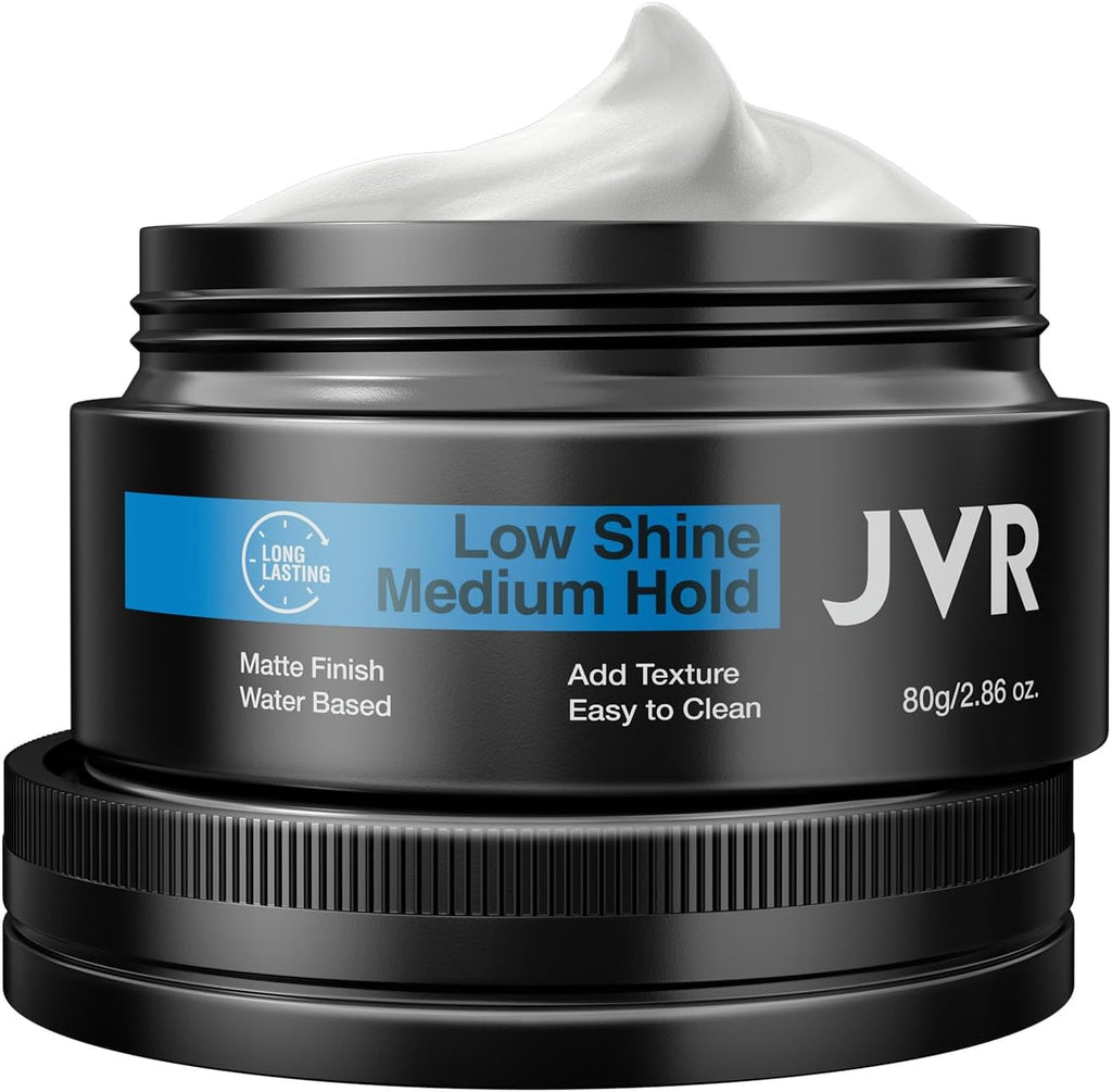 JVR Hair Clay matte styling cream front view jar for men and women