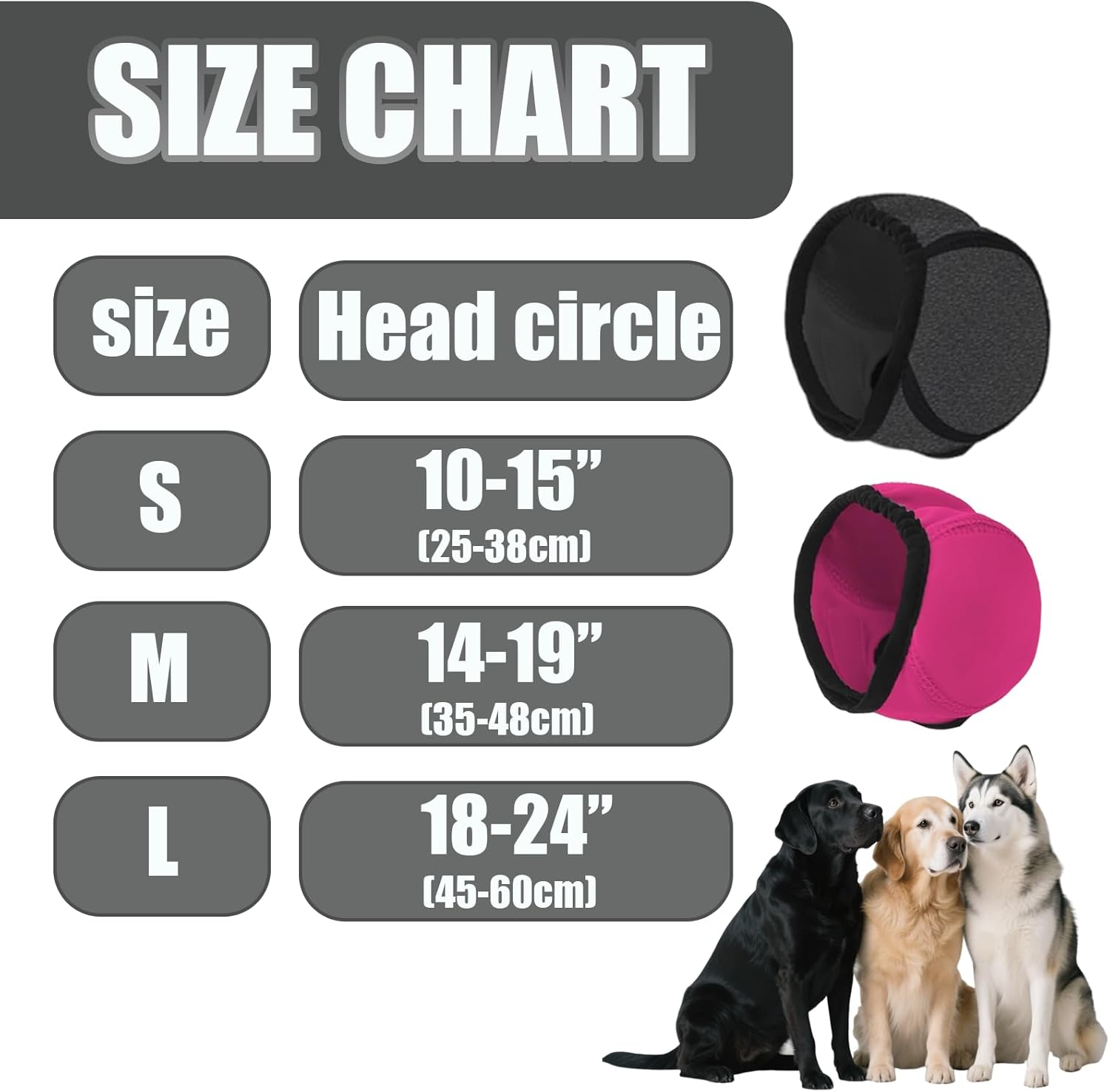 Side profile of dog wearing gray quiet ear cover