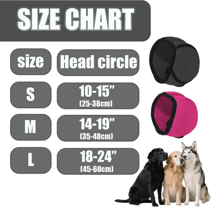 Side profile of dog wearing gray quiet ear cover