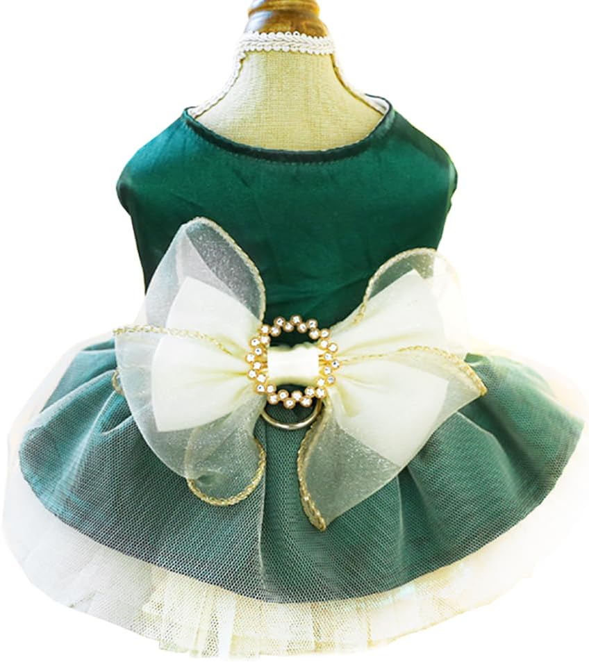 ANIAC Embroidered Dog Dress for Small Dog,Girl Puppy Princess Tutu Dress with Leash Ring,Cat Apparel,Chihuahua Yorkie Clothes for Birthday Wedding (Small, Champagne) - Image 14