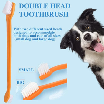 Dual head pet toothbrush for small dog and cat teeth cleaning