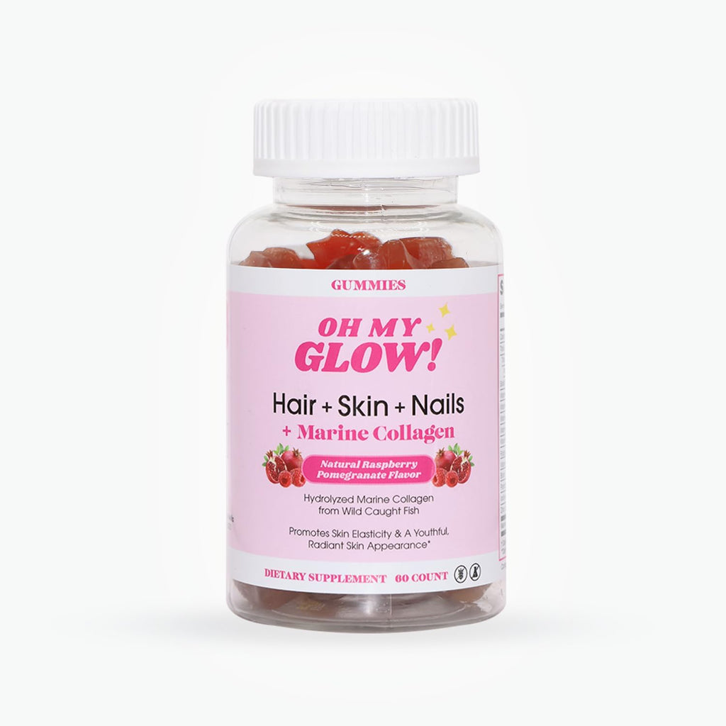 Snana Oh My Glow hair skin and nails gummies front view bottle with retail label