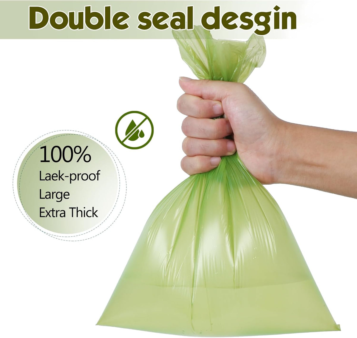 Lifegogo leak proof doggie poop bags showing the easy tear perforation.