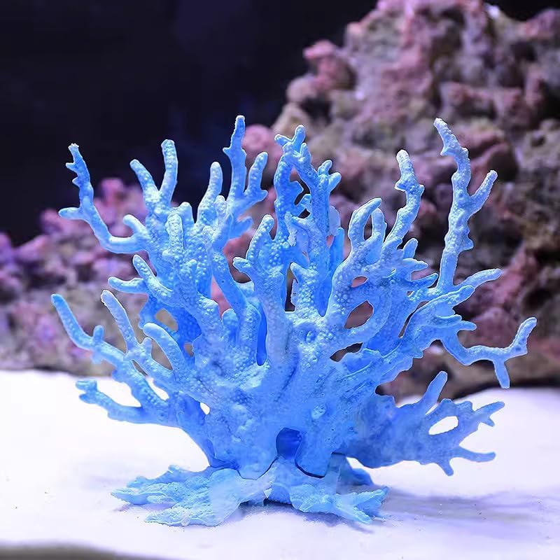 Medium blue synthetic coral decoration showing safe hiding spots for pet fish