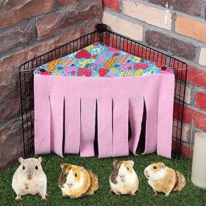 Shappy 2 Pcs Guinea Pig Hideout Hideaway Corner Fleece Toys Cage Accessories Cute Ferret Hammock for Ferrets Chinchillas Hedgehogs Small Pets(Grey with Pink, Grey with Purple, Heart-Shape) - Image 6