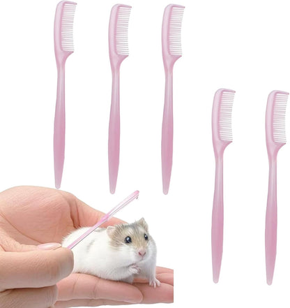 ZCJBCYGG 5Pcs Hamster Combs front view showing five pink mini small animal grooming tools.