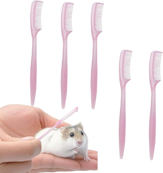 ZCJBCYGG 5Pcs Hamster Combs front view showing five pink mini small animal grooming tools.