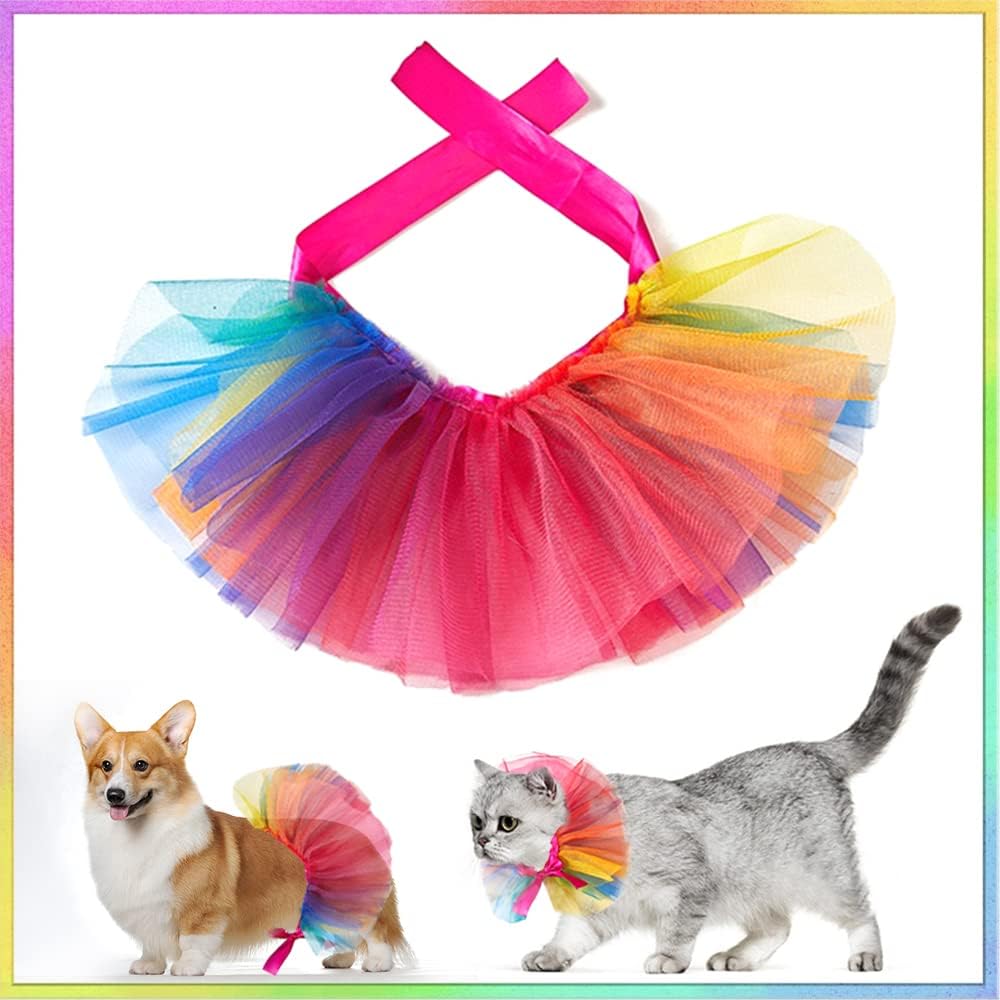 Comfortable lightweight rainbow dress on a medium pet