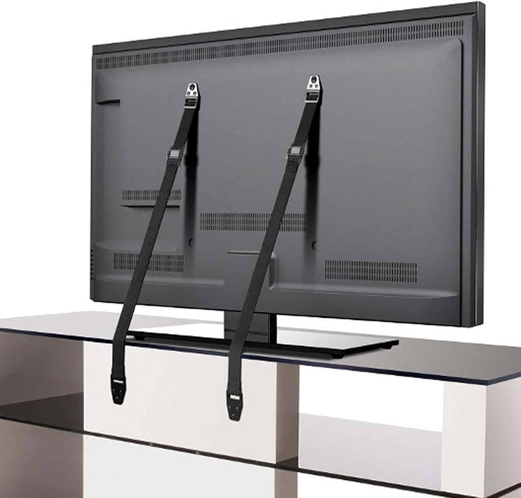Family Care TV and furniture safety straps front view showing heavy duty metal anchors.