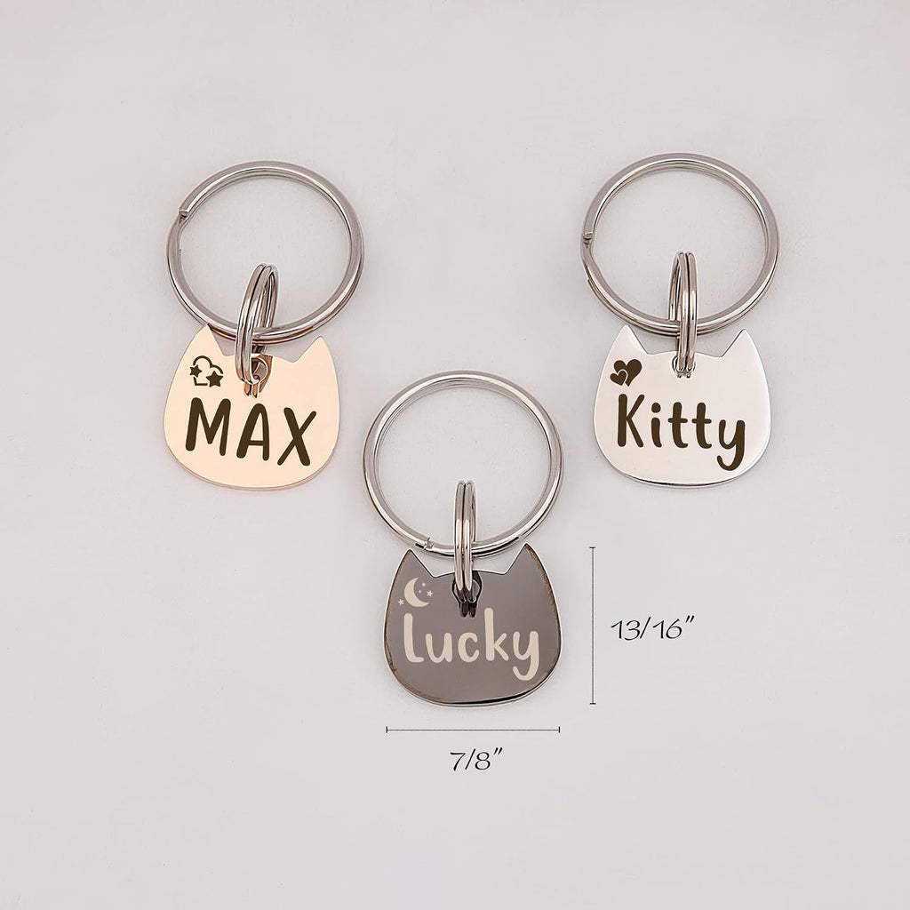 Anavia small cat head silhouette engraved name charm attached to a pet collar