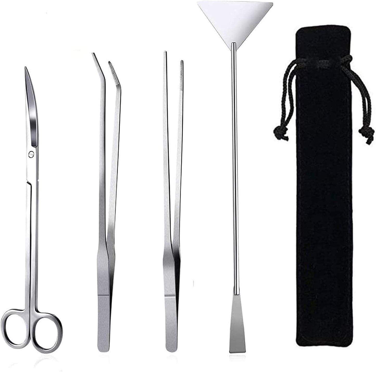 Fistoy 4 in 1 aquarium aquascaping tool set front view showcasing stainless steel tweezers and scissors.