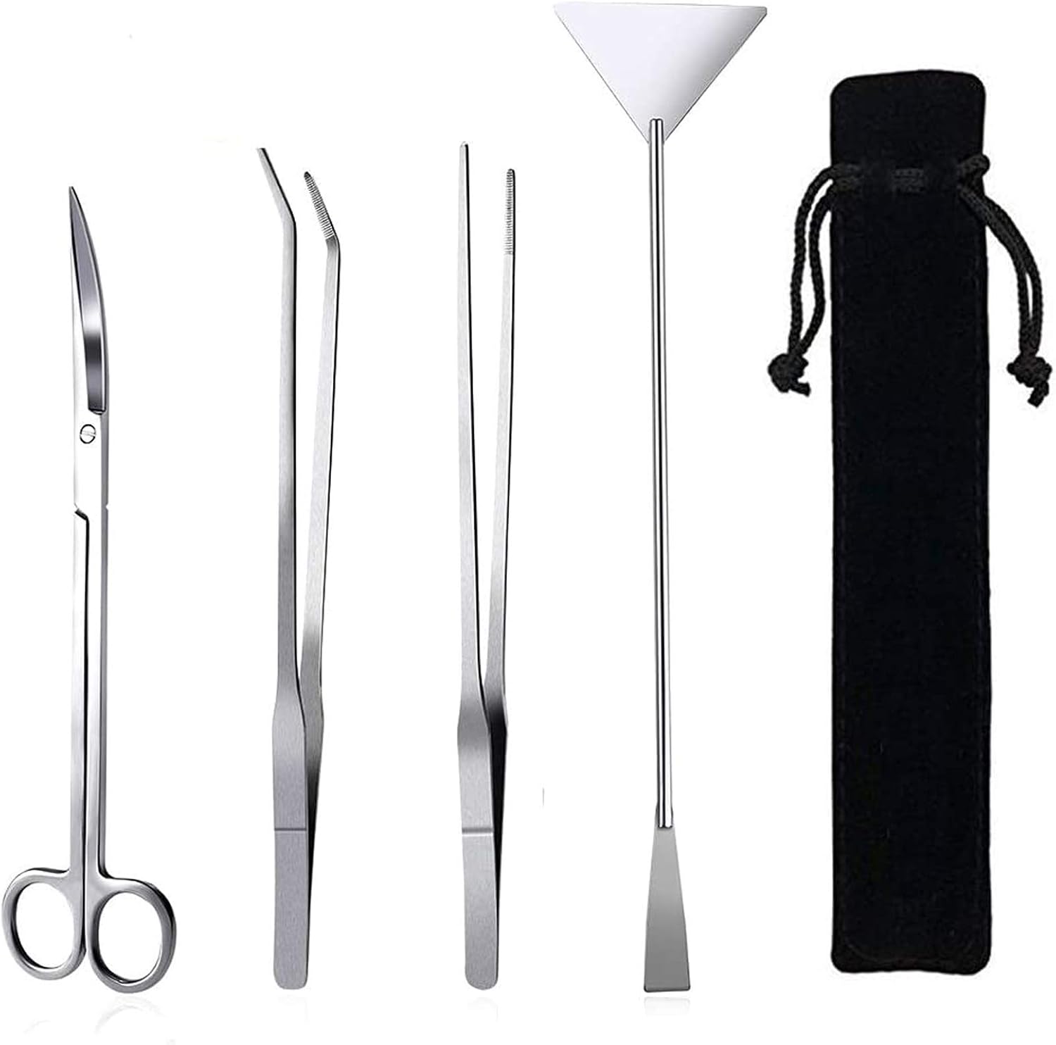 Fistoy 4 in 1 aquarium aquascaping tool set front view showcasing stainless steel tweezers and scissors.