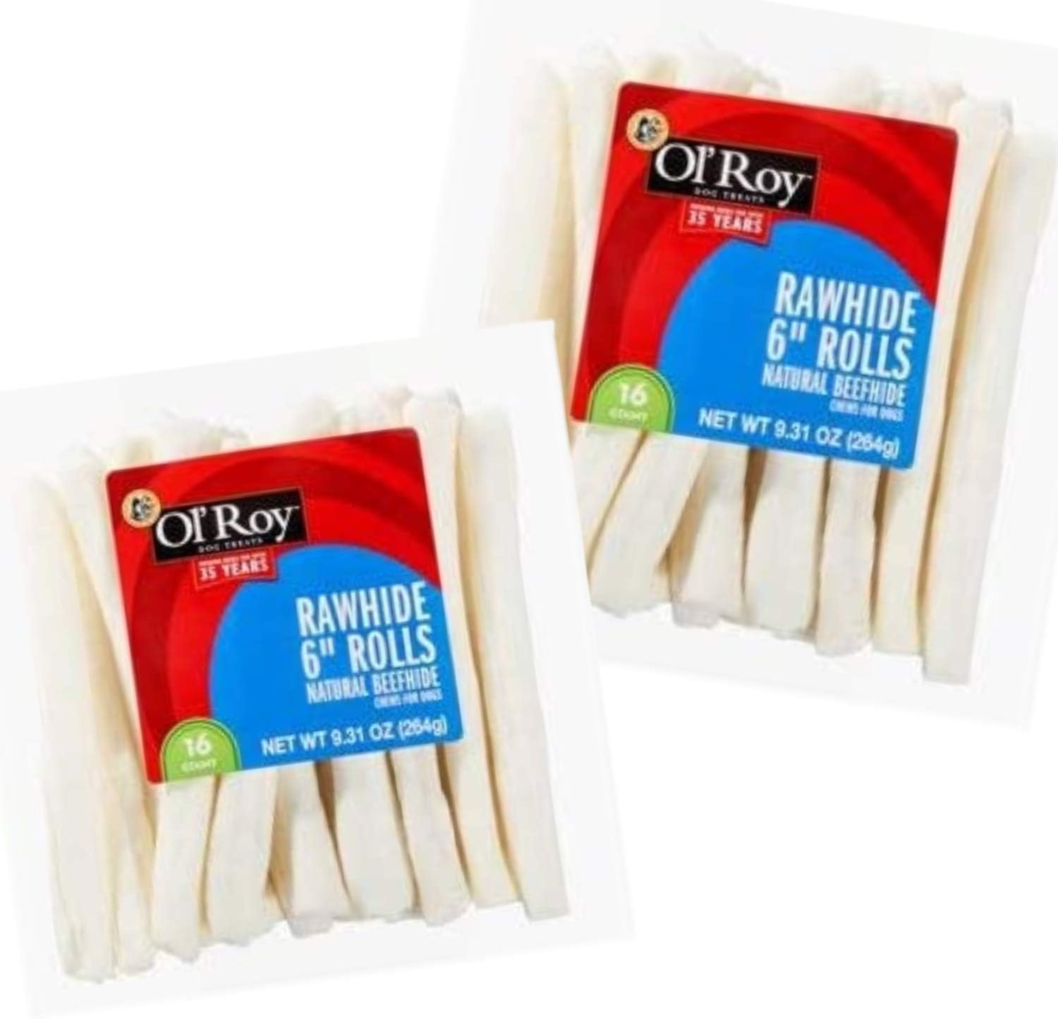 Ol' Roy Rawhide Six Inch Rolls Natural Beefhide Chews front view long lasting dog treats