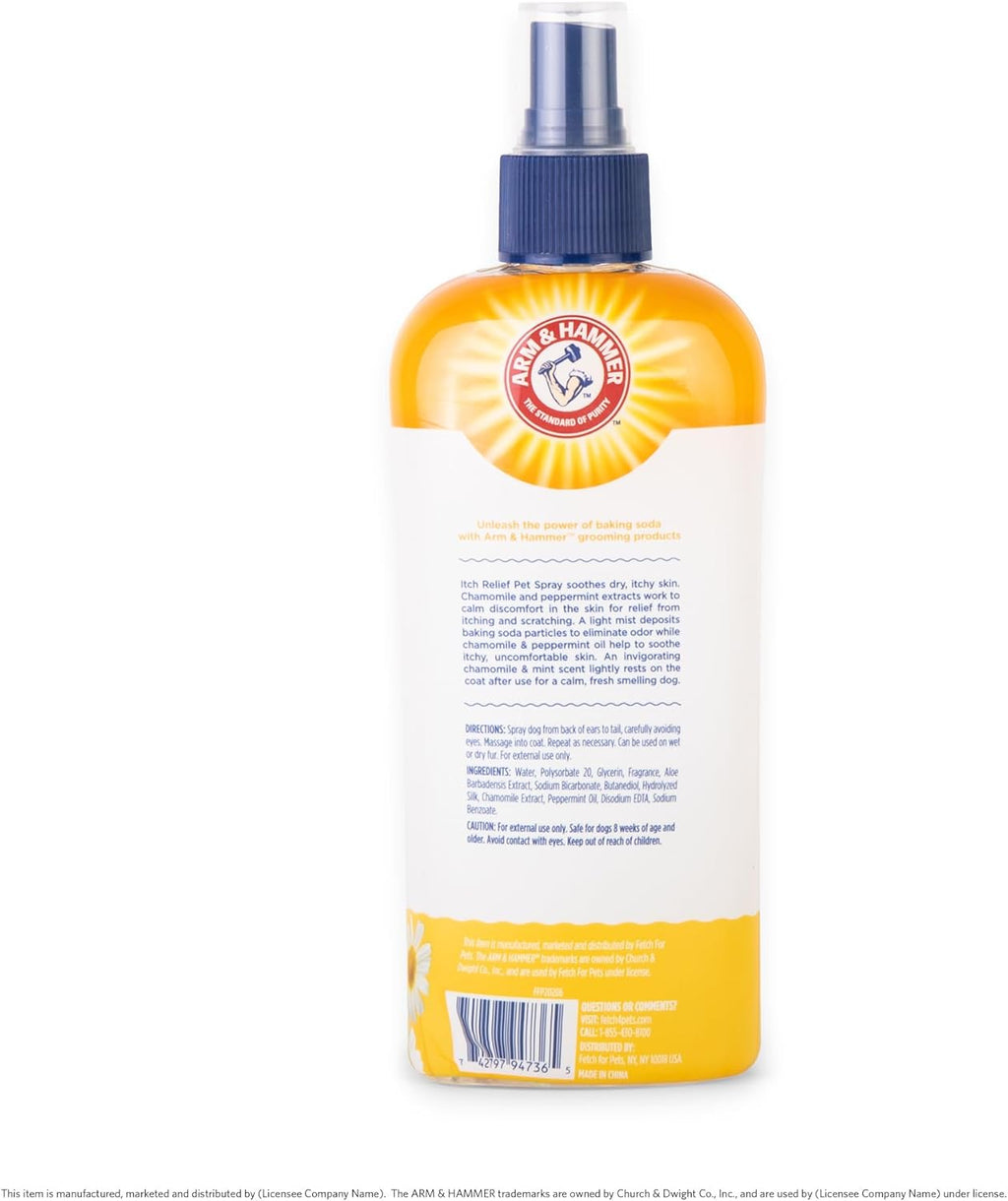 pH balanced dog skin relief spray back label details.