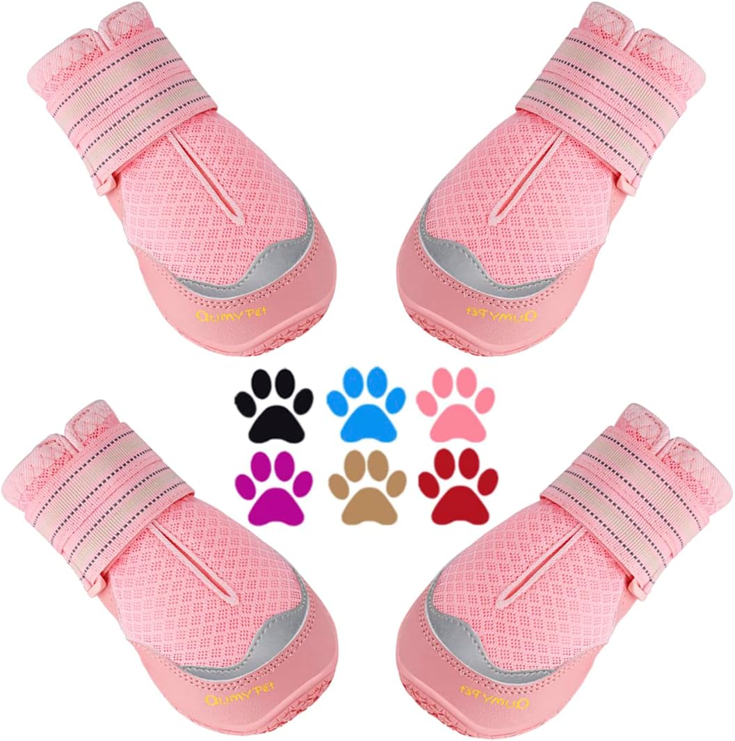 QUMY 4PCS Dog Boots for Large Dogs, Medium Dog Shoes & Paw Protectors for Hot Pavement, Summer Heat Protection, Mesh Breathable Nonslip Dog Booties for Hardfloors, Walking Running Hiking Black Size 6 - Image 9