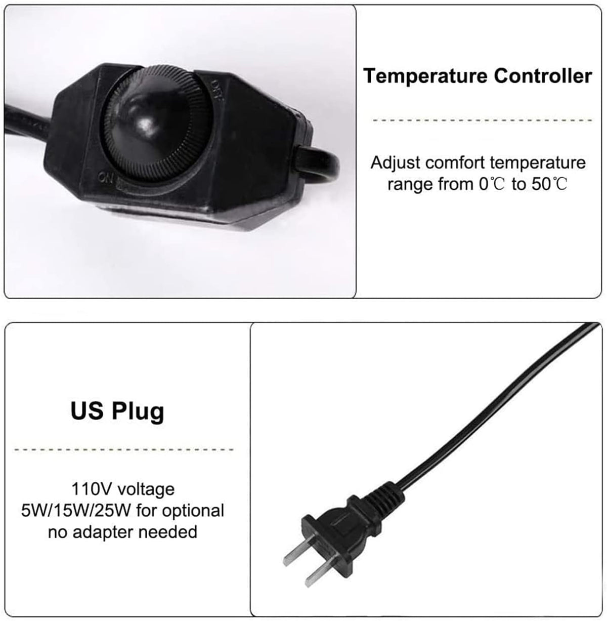 Kabasi reptile heating pad connected with temperature control switch