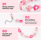 Adjustable pink pearl dog necklace accessory for small puppies close up