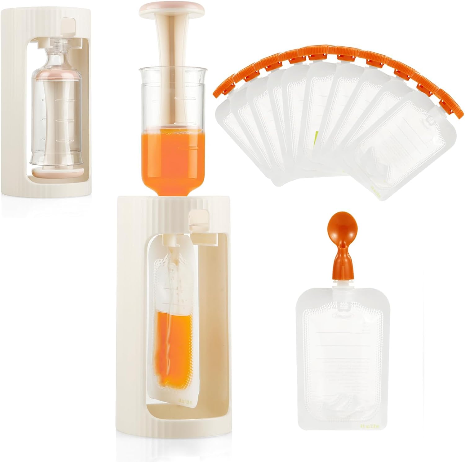 PandaEar Squeeze Station front view with baby food pouches