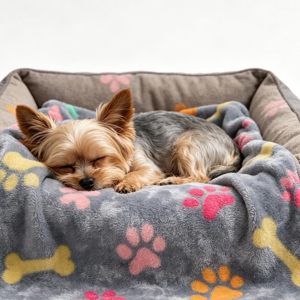 Durable and machine washable kitten blanket displayed on a bed