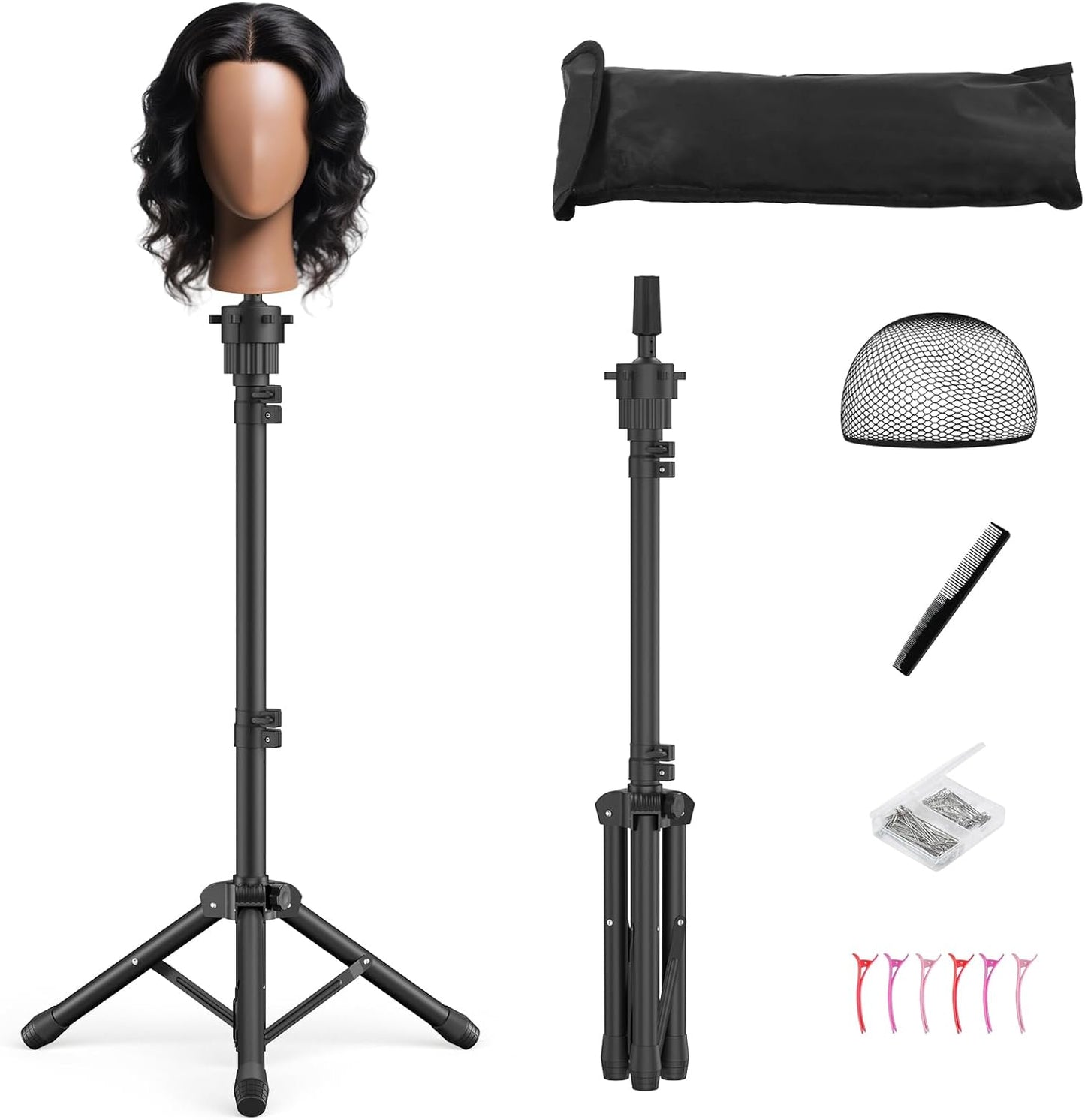 Womnwomn 50 inch adjustable wig stand tripod front view